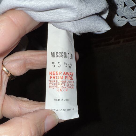 Misguided NWT High Neck Structured Lace Midi Dress Grey Sz 10 Body Con Cutout - Picture 15 of 16